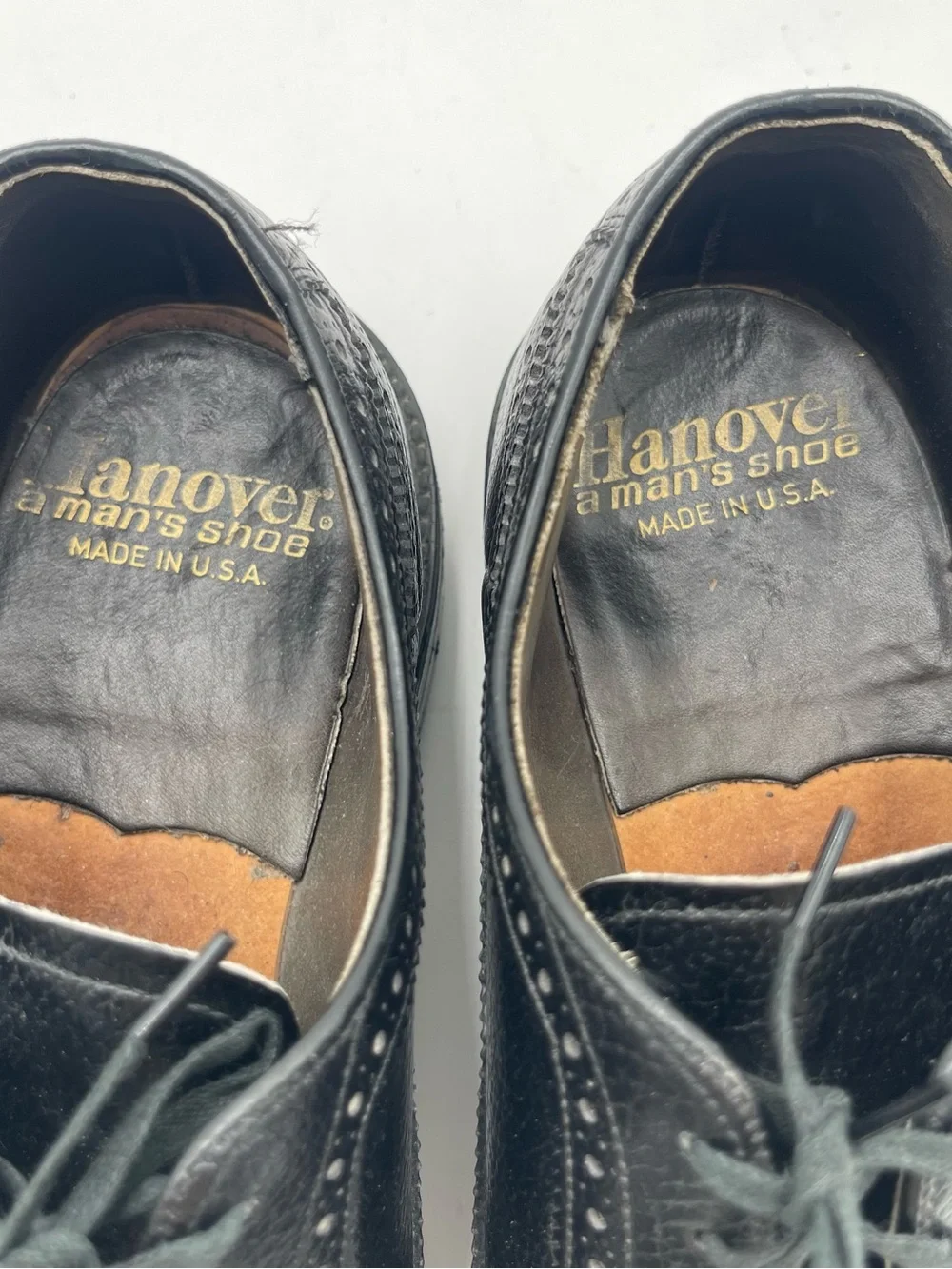 VTG Hanover Mens Longwing Wingtip Brogue Derby Oxford Dress Shoes Size 8.5 Black